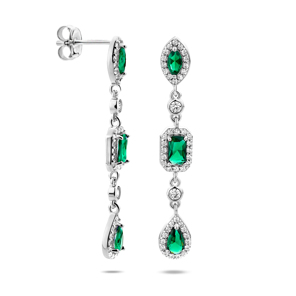 oorhangers wit en groen zirkonia zilver gerhodineerd