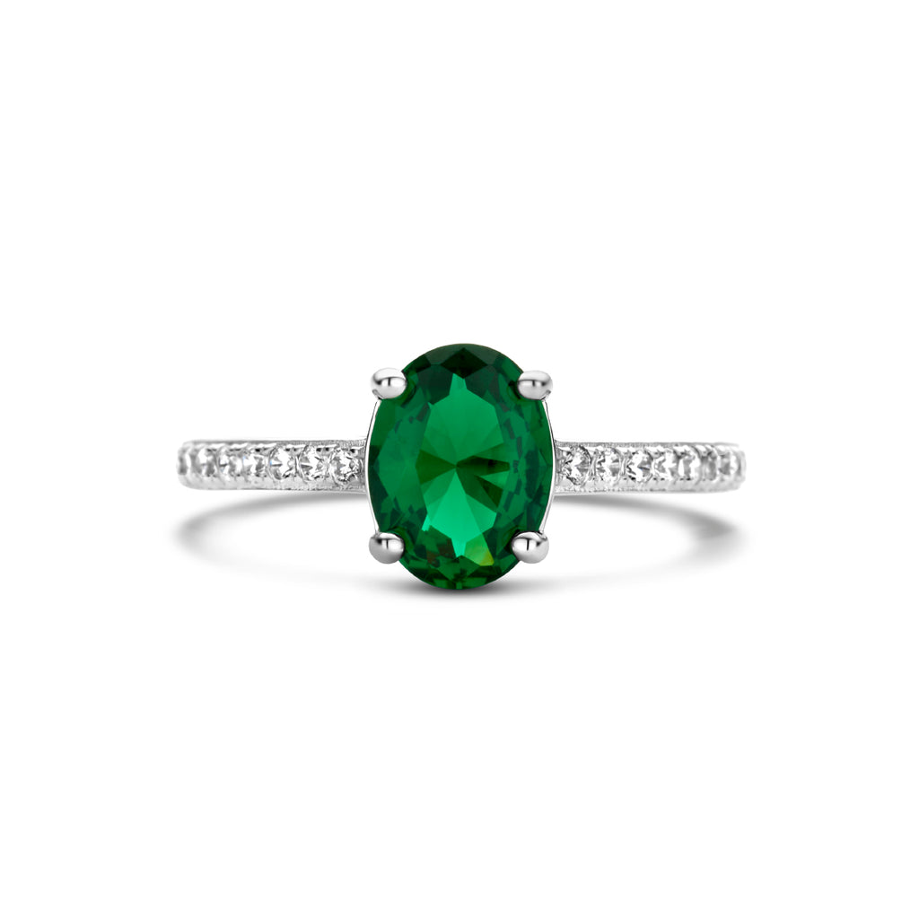 ring groen en wit zirkonia zilver gerhodineerd