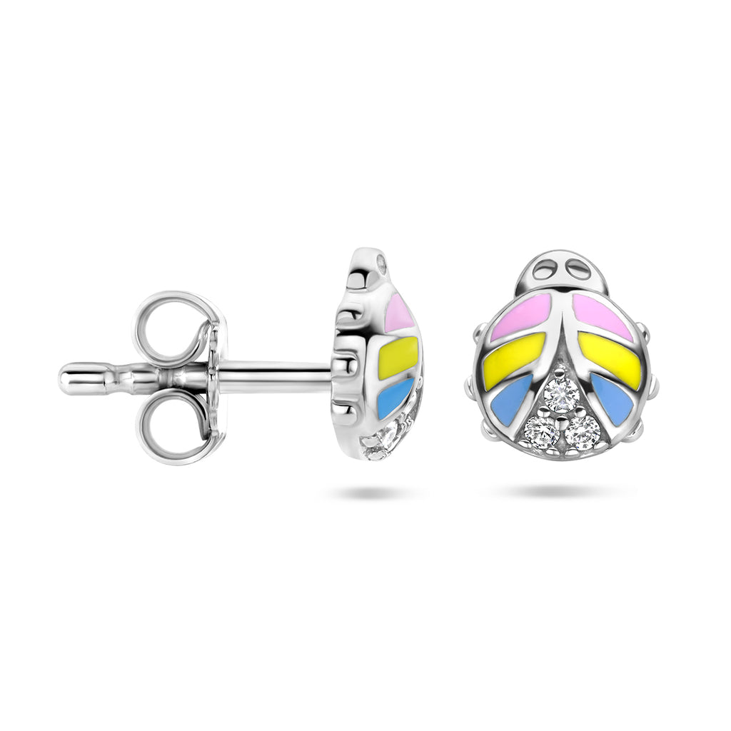 Ohrstecker Marienkäfer Zirkonia Emaille Silber rhodiniert