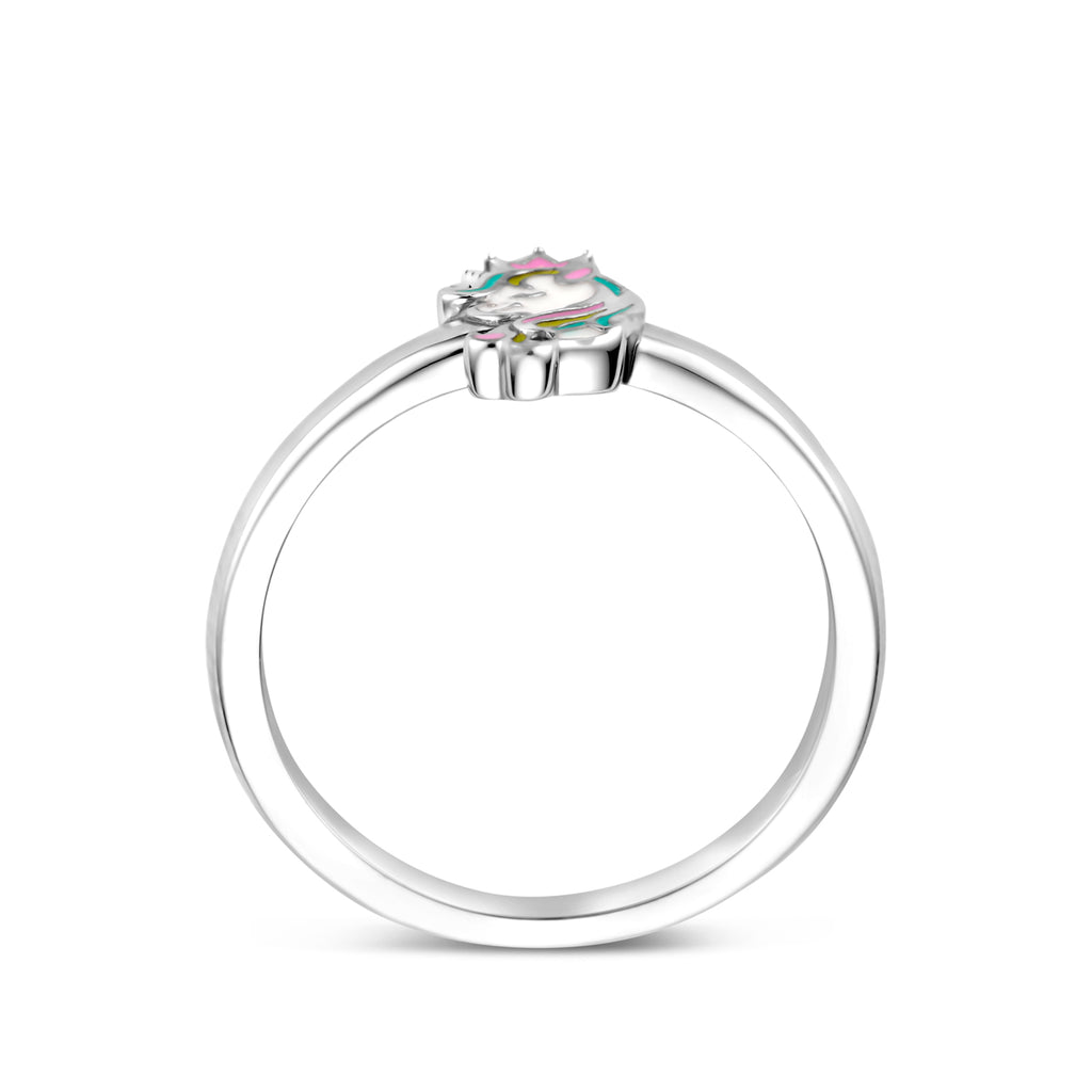 ring emaille eenhoorn zilver gerhodineerd