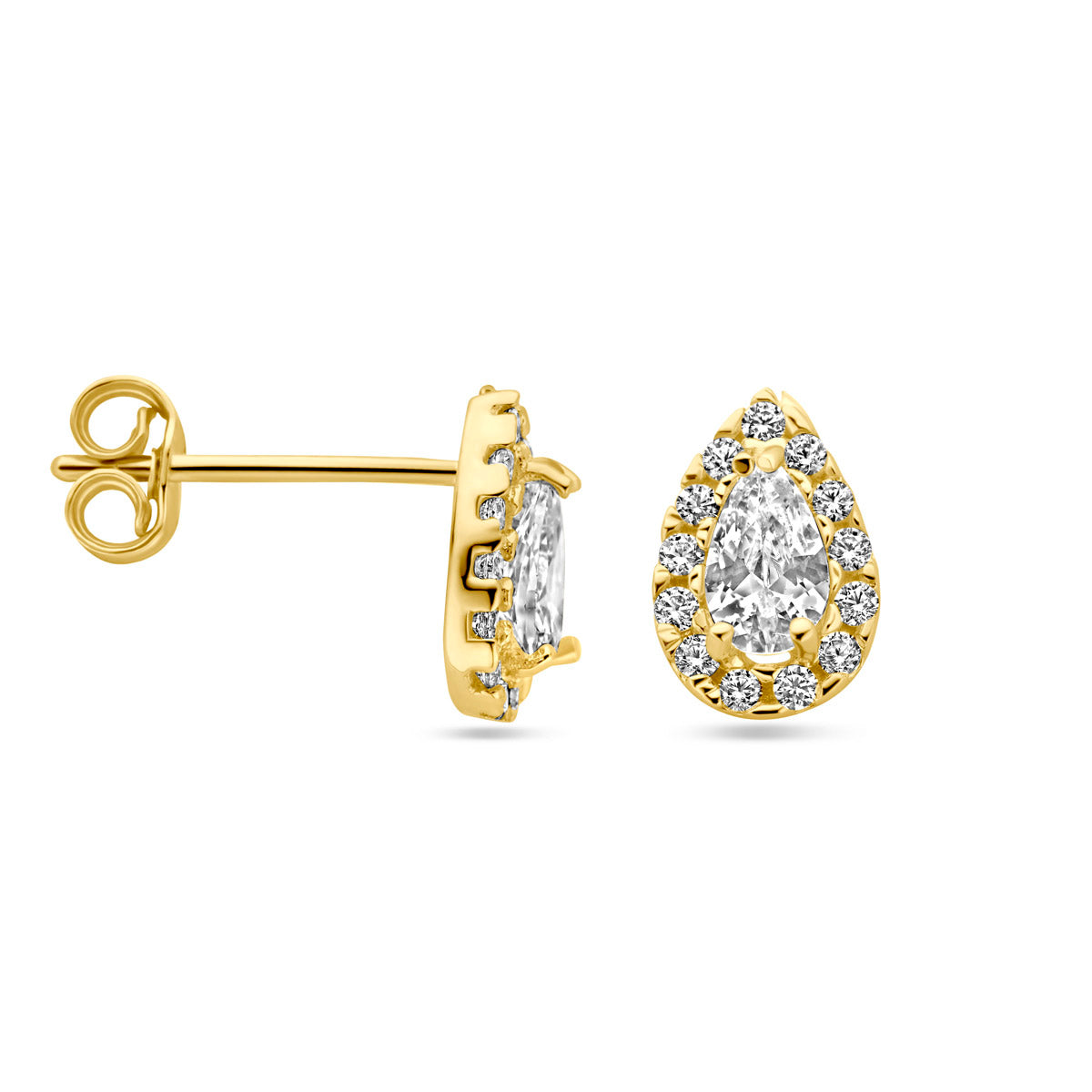 Ohrstecker Tropfen und Zirkonia 8,5 mm 14K Gelbgold