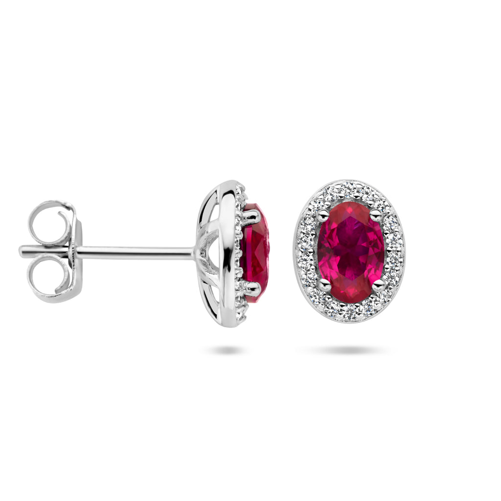 Ohrstecker rot und weiß Zirkonia Halo Silber rhodiniert