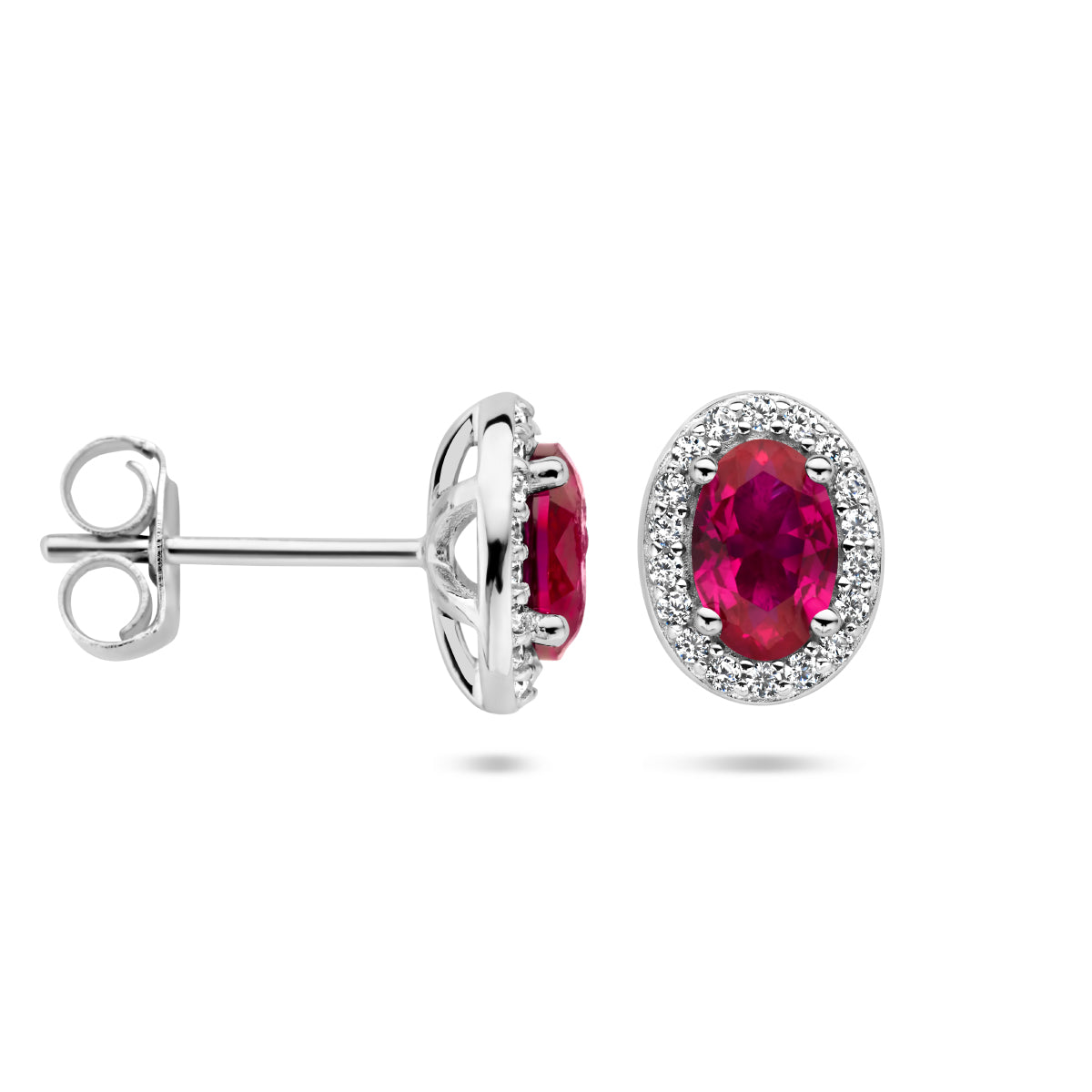 Ohrstecker rot und weiß Zirkonia Halo Silber rhodiniert