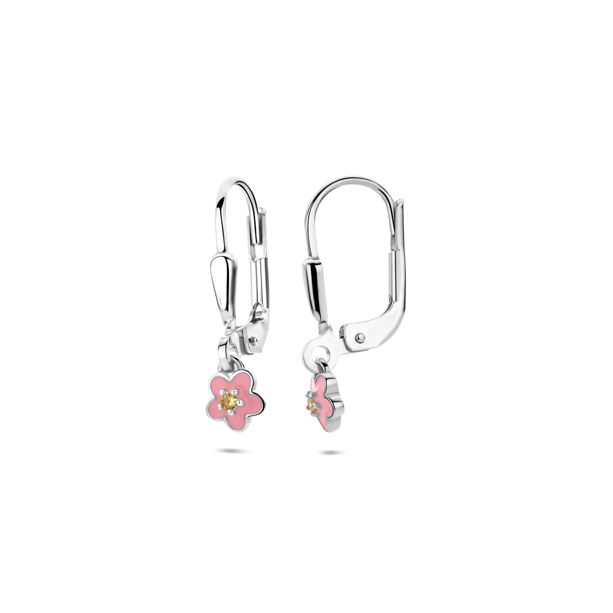 Ohrhänger Emaille Blume Brisur Haken Zirkonia 19 mm Silber rhodiniert