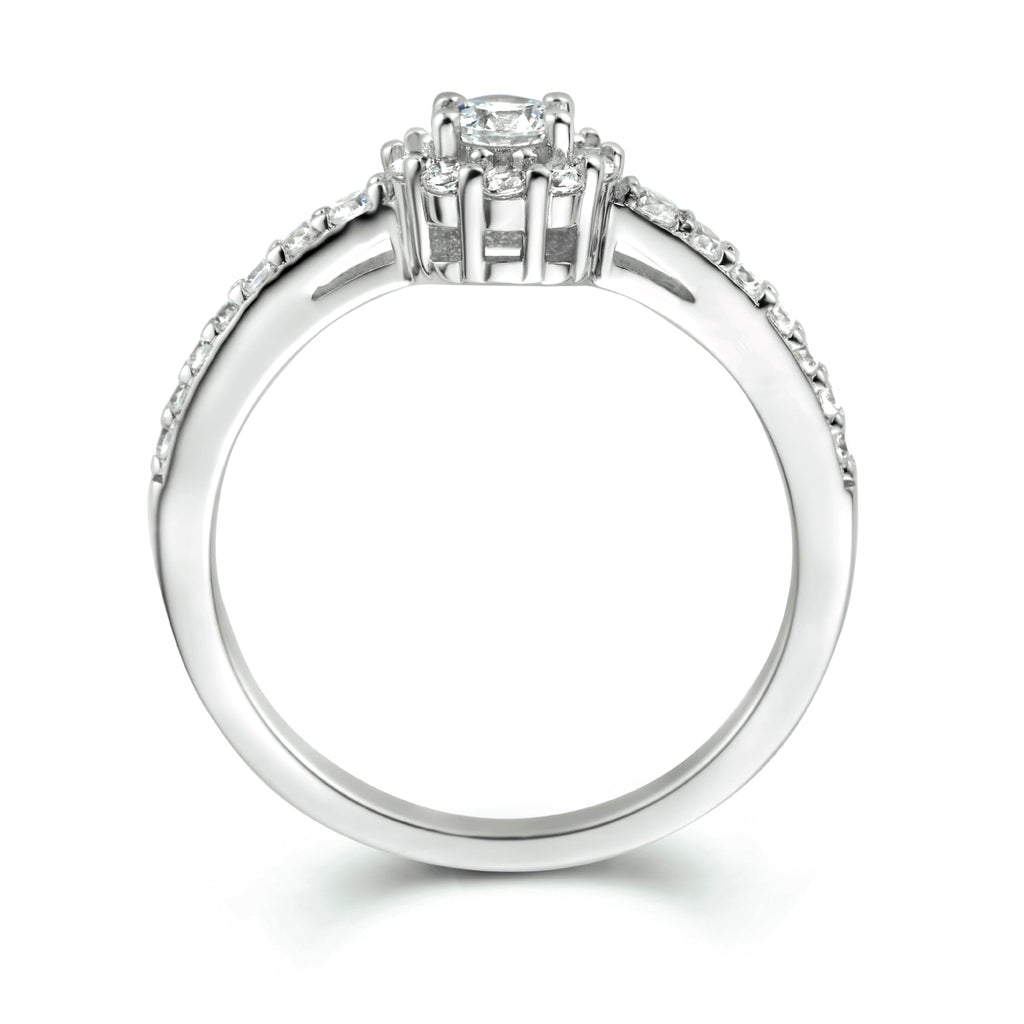 Ring Zirkonia Halo Silber rhodiniert