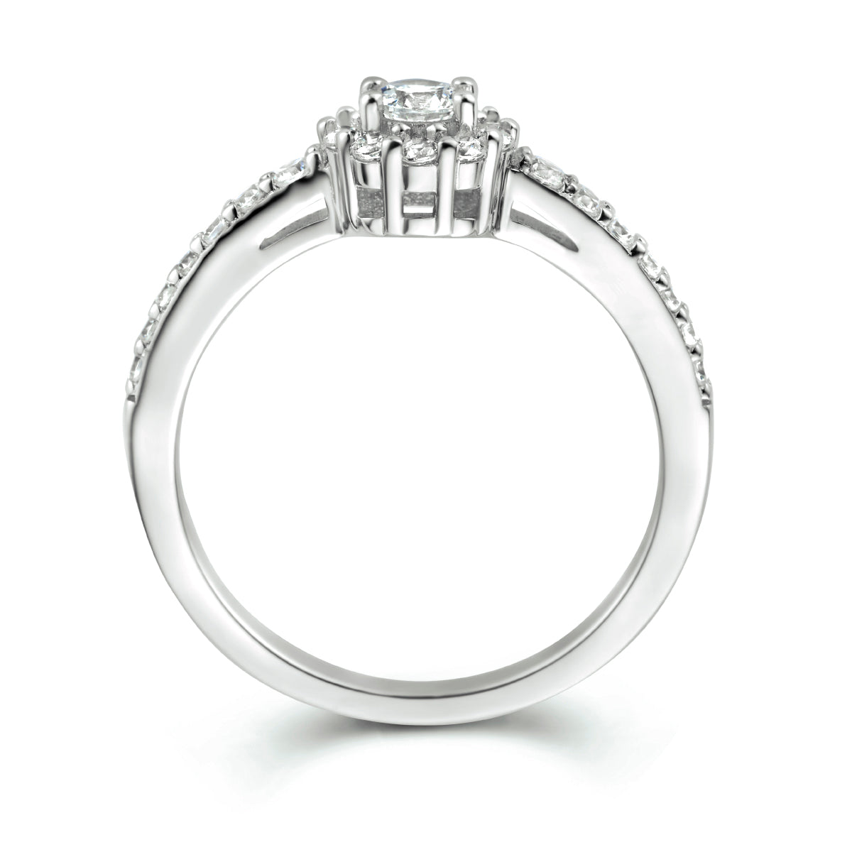 Ring Zirkonia Halo Silber rhodiniert
