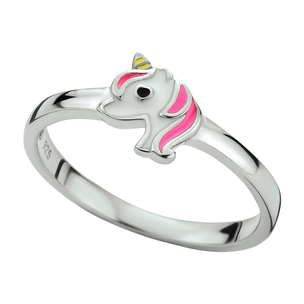 ring eenhoorn emaille zilver gerhodineerd