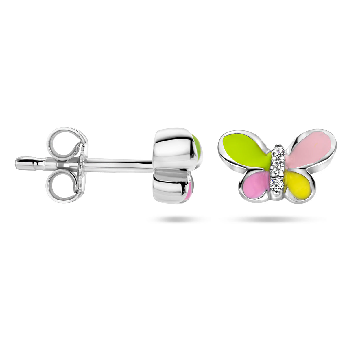 Ohrstecker Schmetterling Zirkonia Emaille Silber rhodiniert