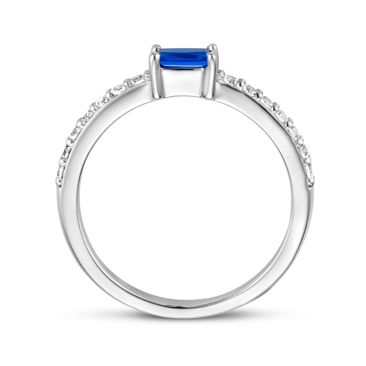 ring blauw en wit zirkonia zilver gerhodineerd