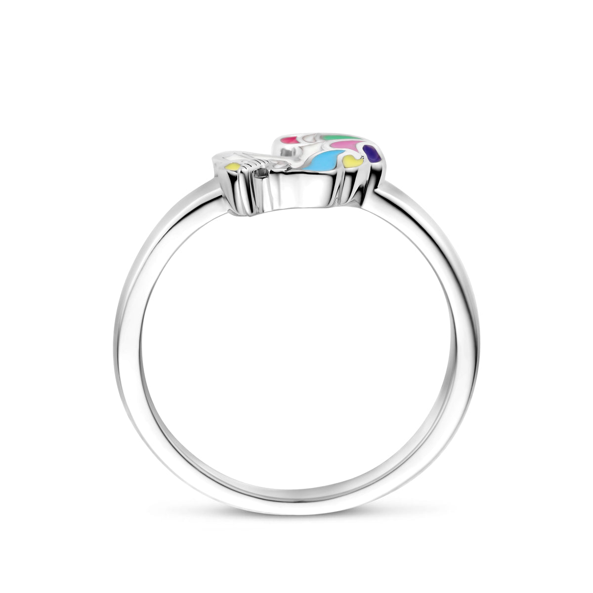 ring eenhoorn emaille zilver gerhodineerd