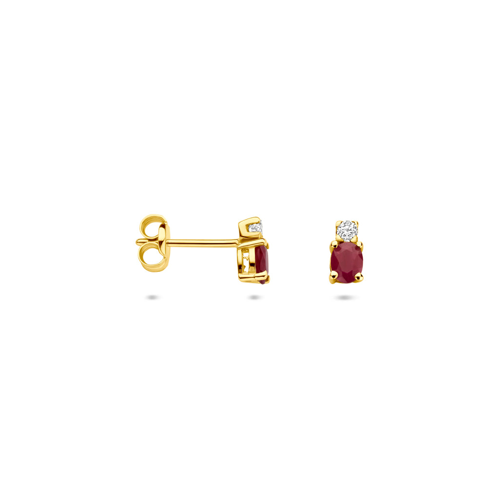 oorknoppen robijn en zirkonia 6 mm 14K geelgoud