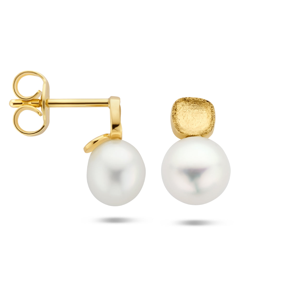 Ohrstecker Perle gekratzt 14K Gelbgold