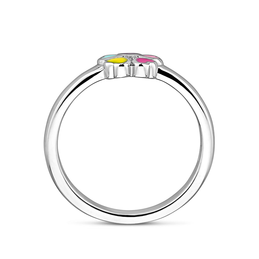 Ring Blume Zirkonia Emaille Silber rhodiniert