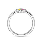 Ring Blume Zirkonia Emaille Silber rhodiniert