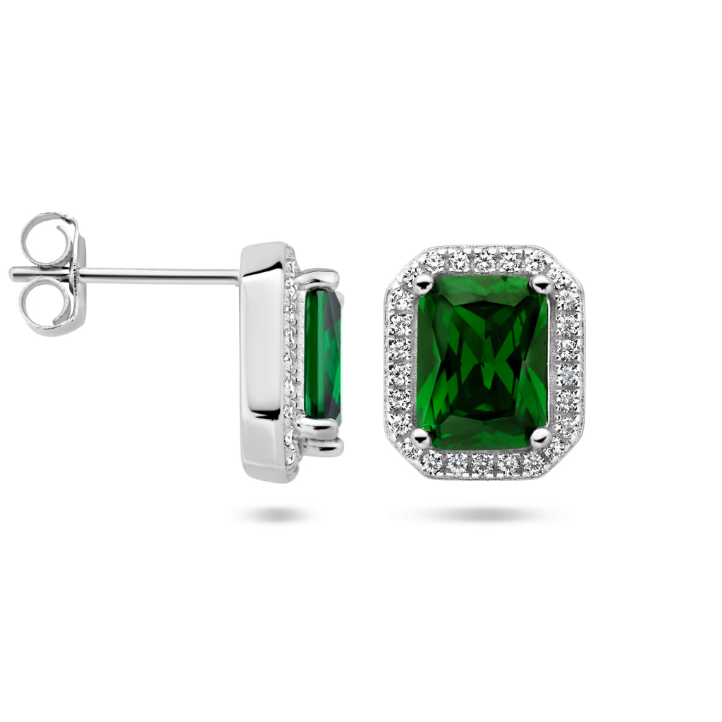 oorknoppen groen en wit zirkonia halo zilver gerhodineerd
