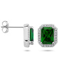 oorknoppen groen en wit zirkonia halo zilver gerhodineerd
