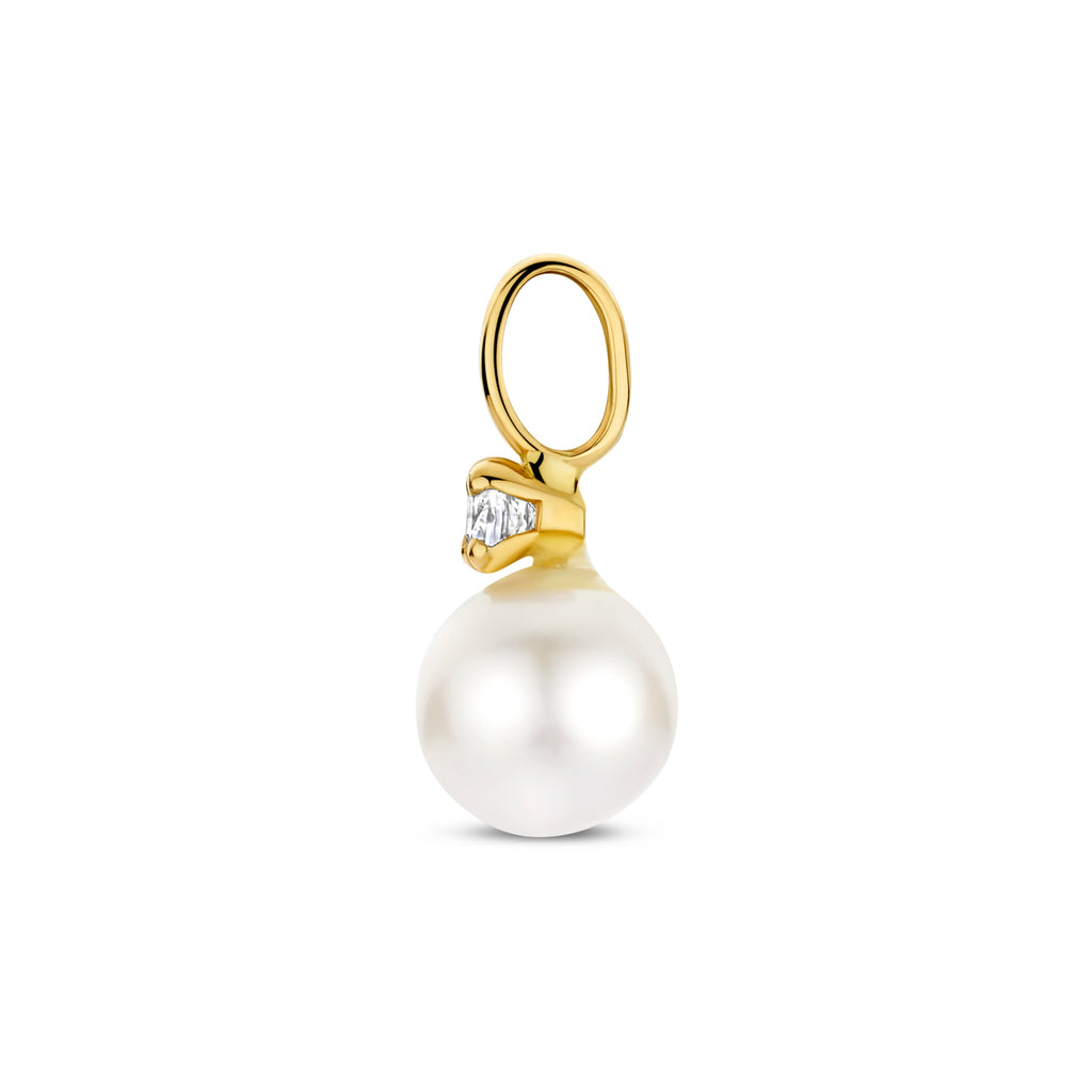 Anhänger Perle und Zirkonia 13 mm 14K Gelbgold