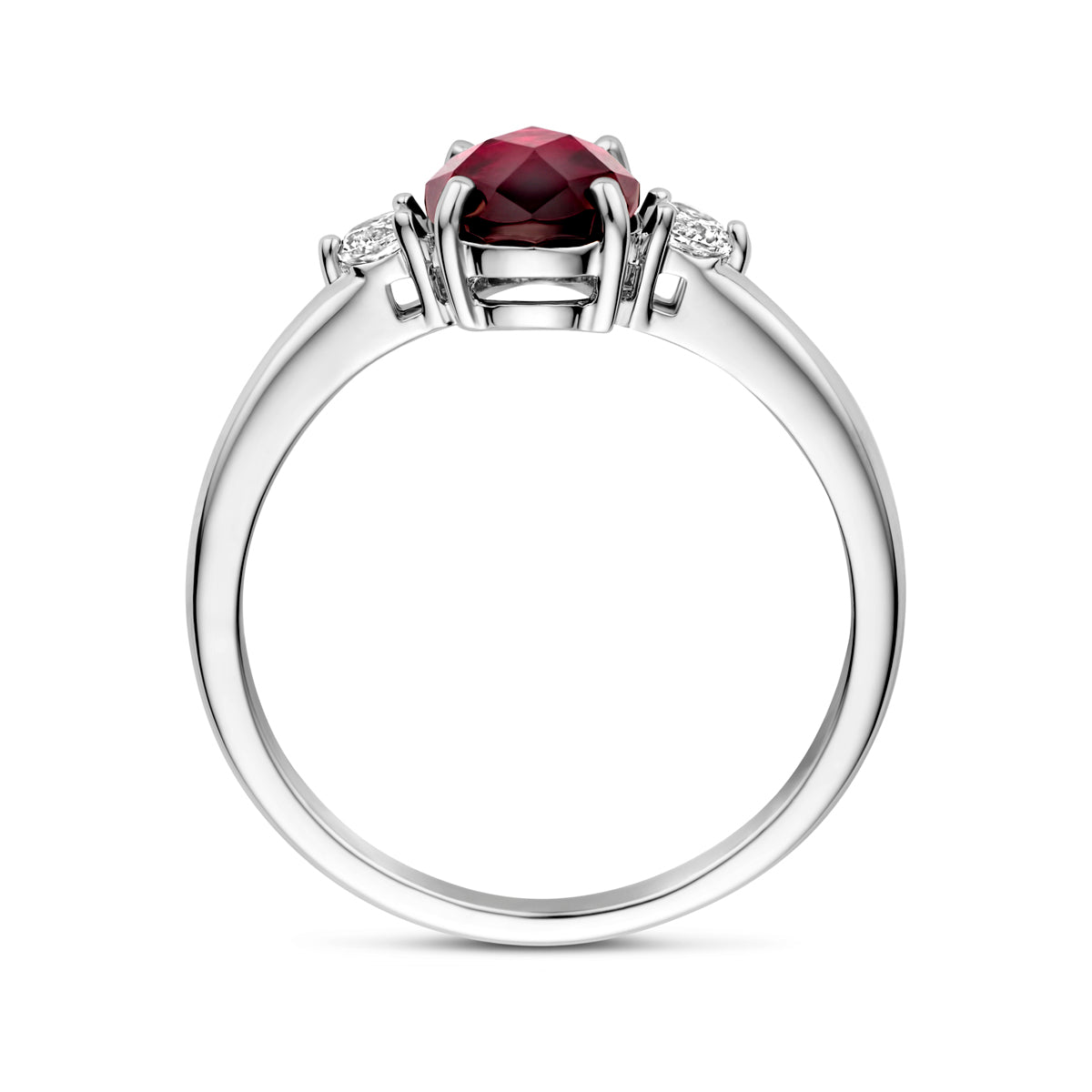 Ring Granat und Zirkonia Silber rhodiniert