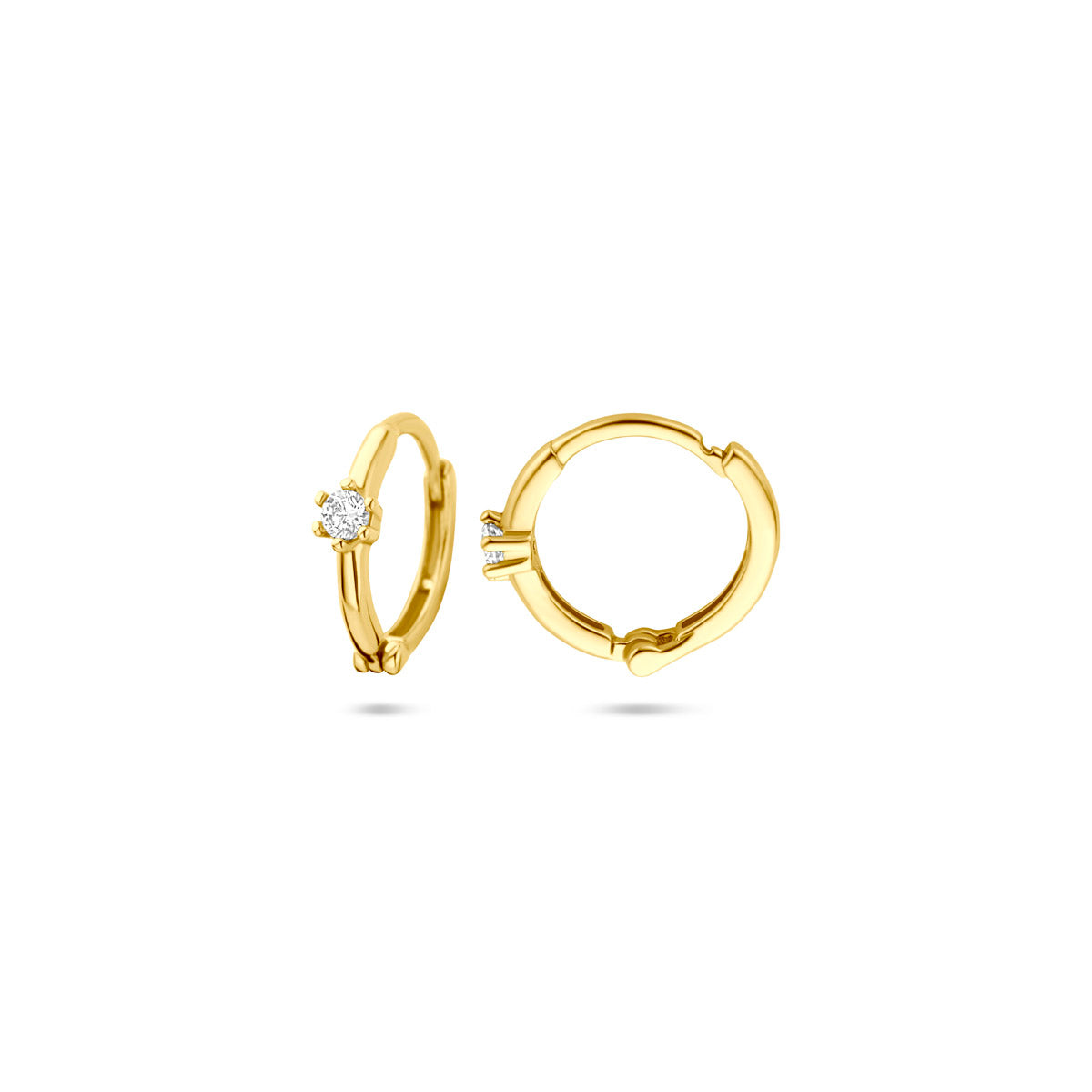 klapoorringen zirkonia 10,5 mm 14K geelgoud
