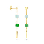 oorhangers blauw en groen kwartsiet 46 mm 14K geelgoud