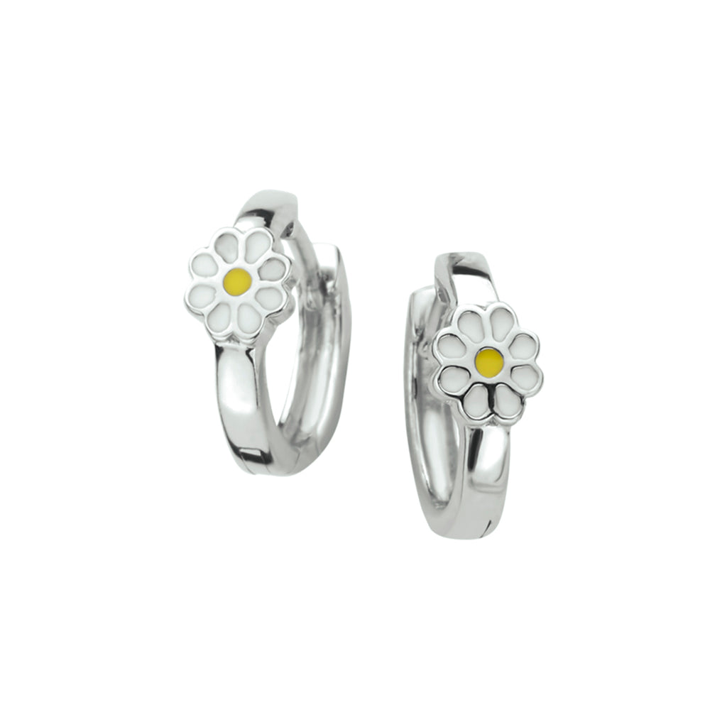 Klappcreolen Blume Emaille Silber rhodiniert