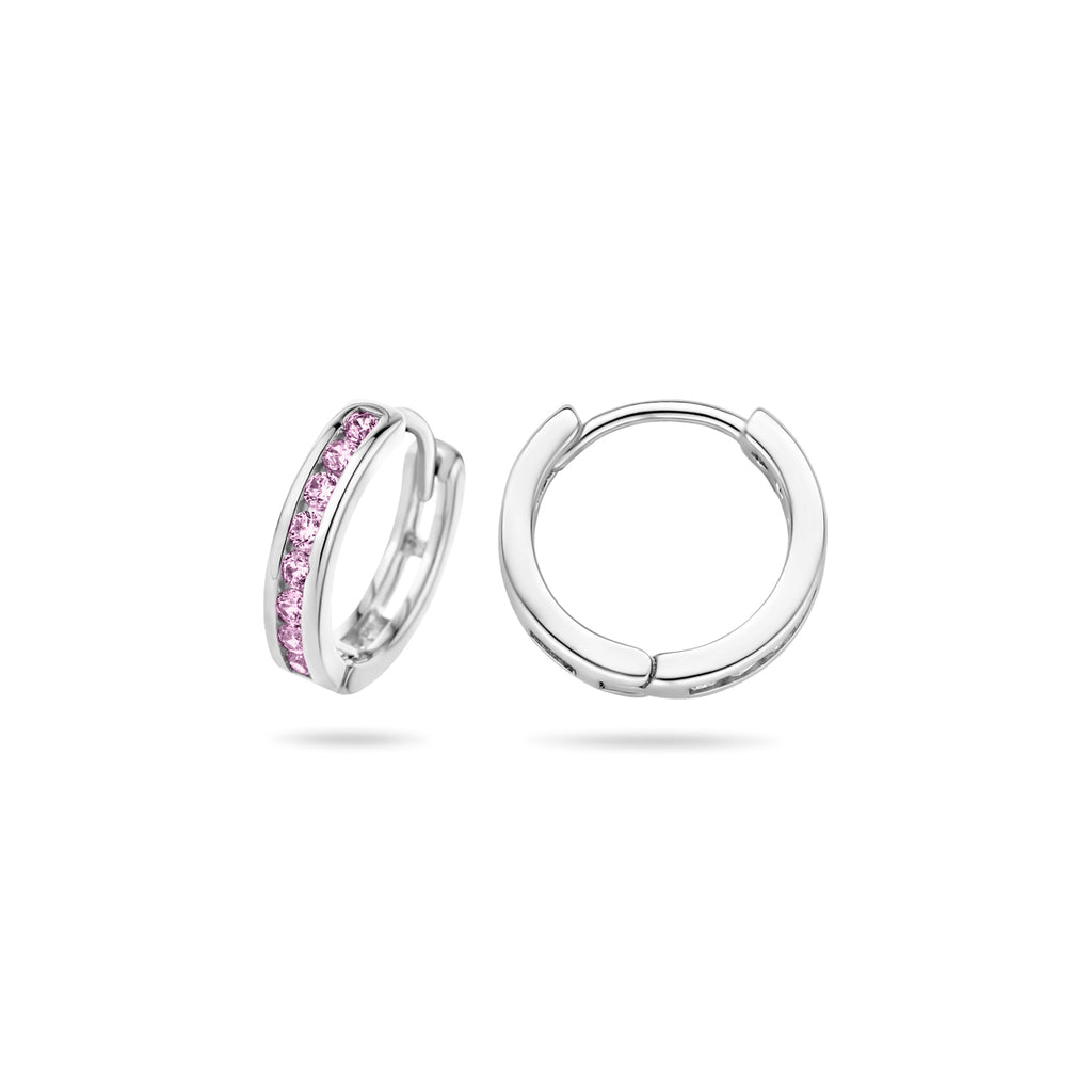 Klappohrringe rosa Zirkonia 12,5 mm rhodiniertes Silber