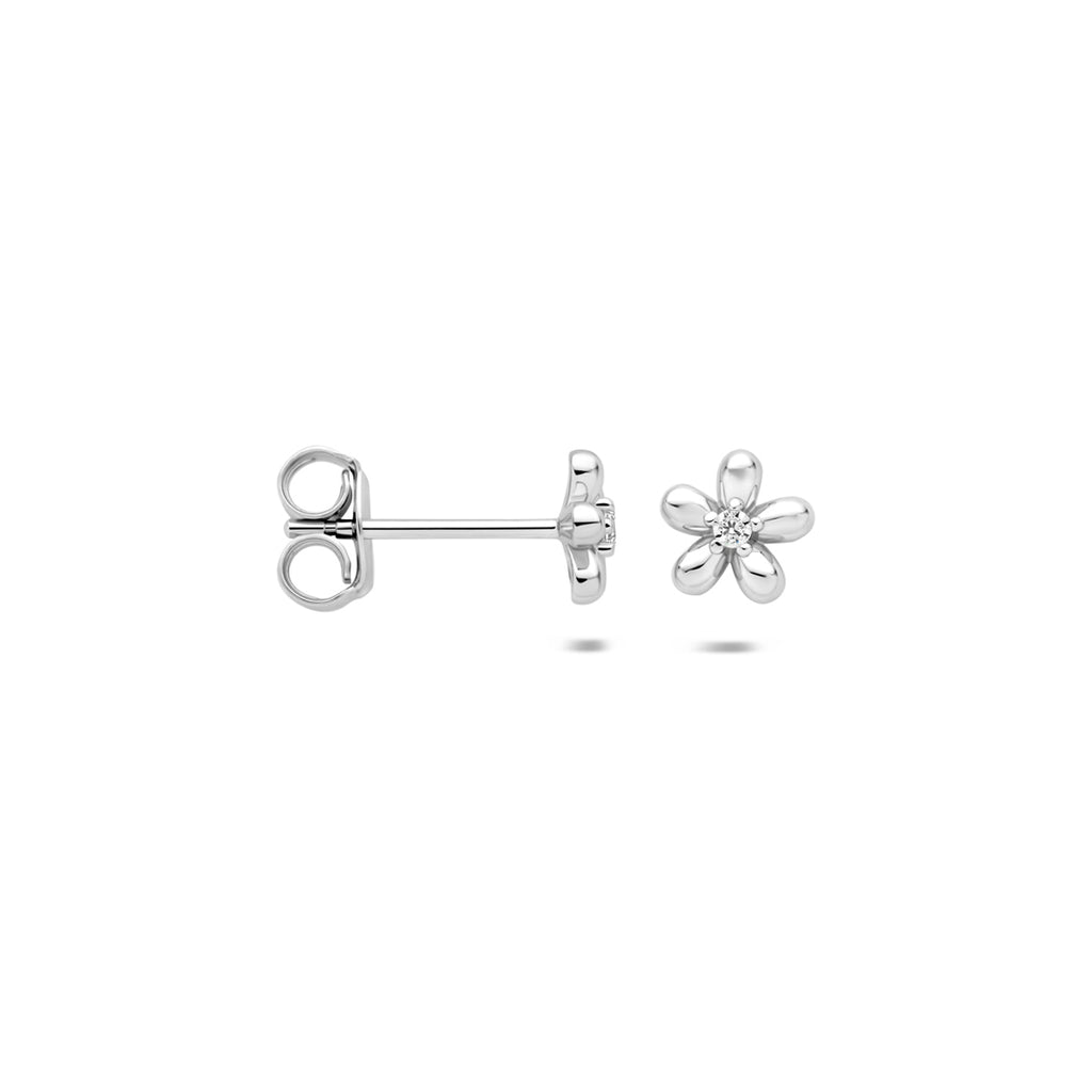 oorknoppen bloem zirkonia 6 mm zilver gerhodineerd