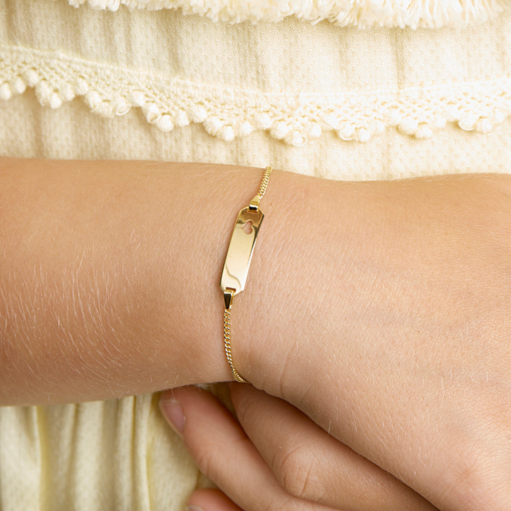 Gravurarmband Herz Gourmette 4 Seiten geschliffene Platte 5,0 mm 14K Gelbgold