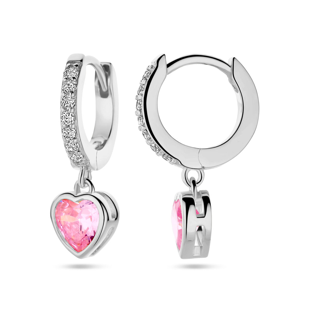Ohrringe Herz rosa und weiß Zirkonia Silber rhodiniert