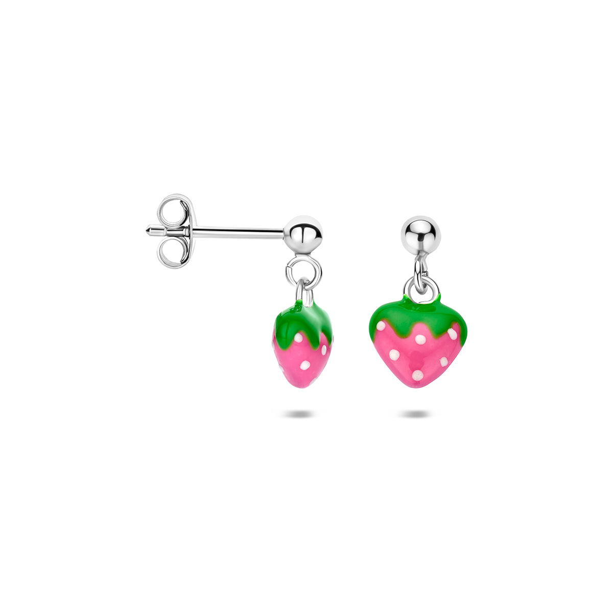 oorhangers aardbei emaille zilver gerhodineerd