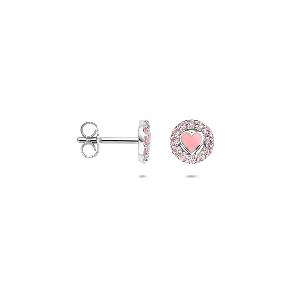 Ohrstecker Emaille Herz Zirkonia 7 mm Silber rhodiniert