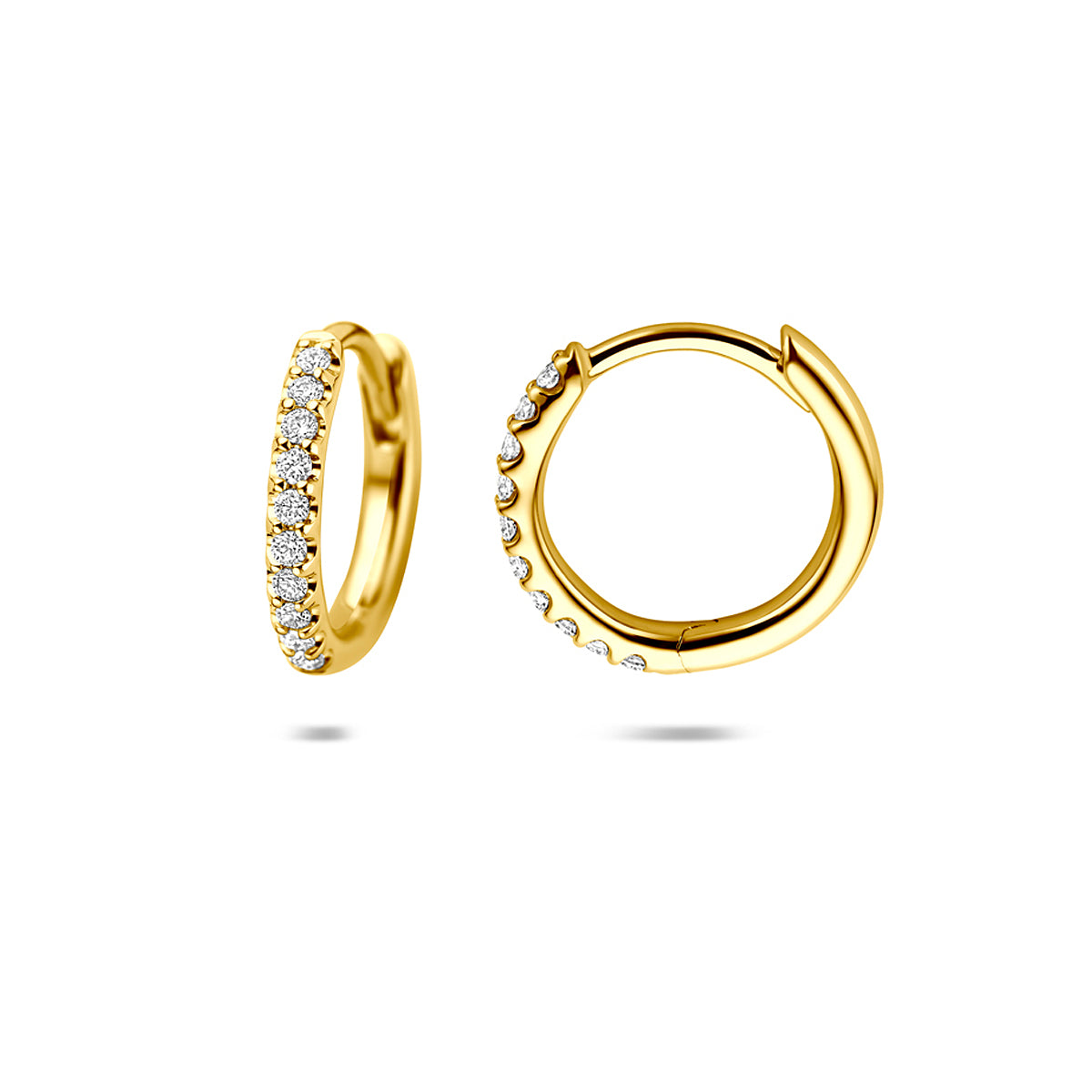 klapoorringen lab grown diamant 0.14ct (2x 0.07ct) g vs 12 mm 14K geelgoud