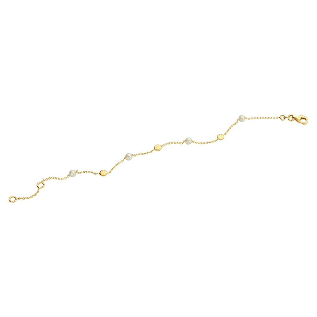 armband parel 17 - 19 cm 14K geelgoud - rondje,bolletje,ringetje,draad