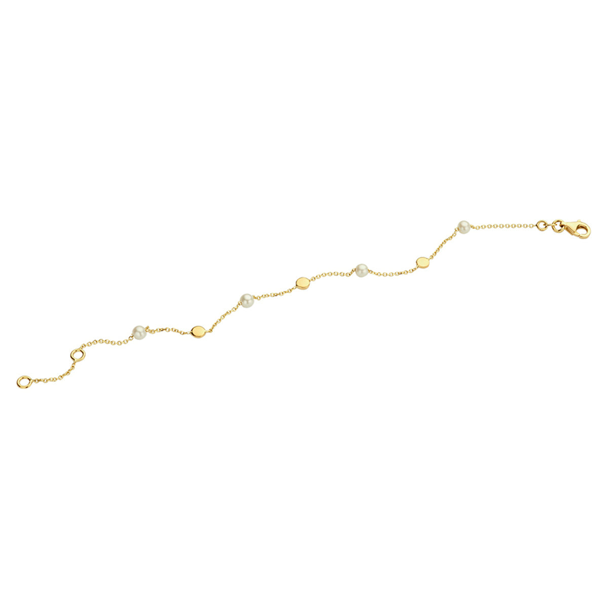 armband parel 17 - 19 cm 14K geelgoud - rondje,bolletje,ringetje,draad