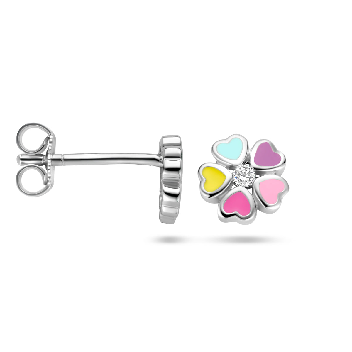 Ohrstecker Blume Zirkonia Emaille Silber rhodiniert