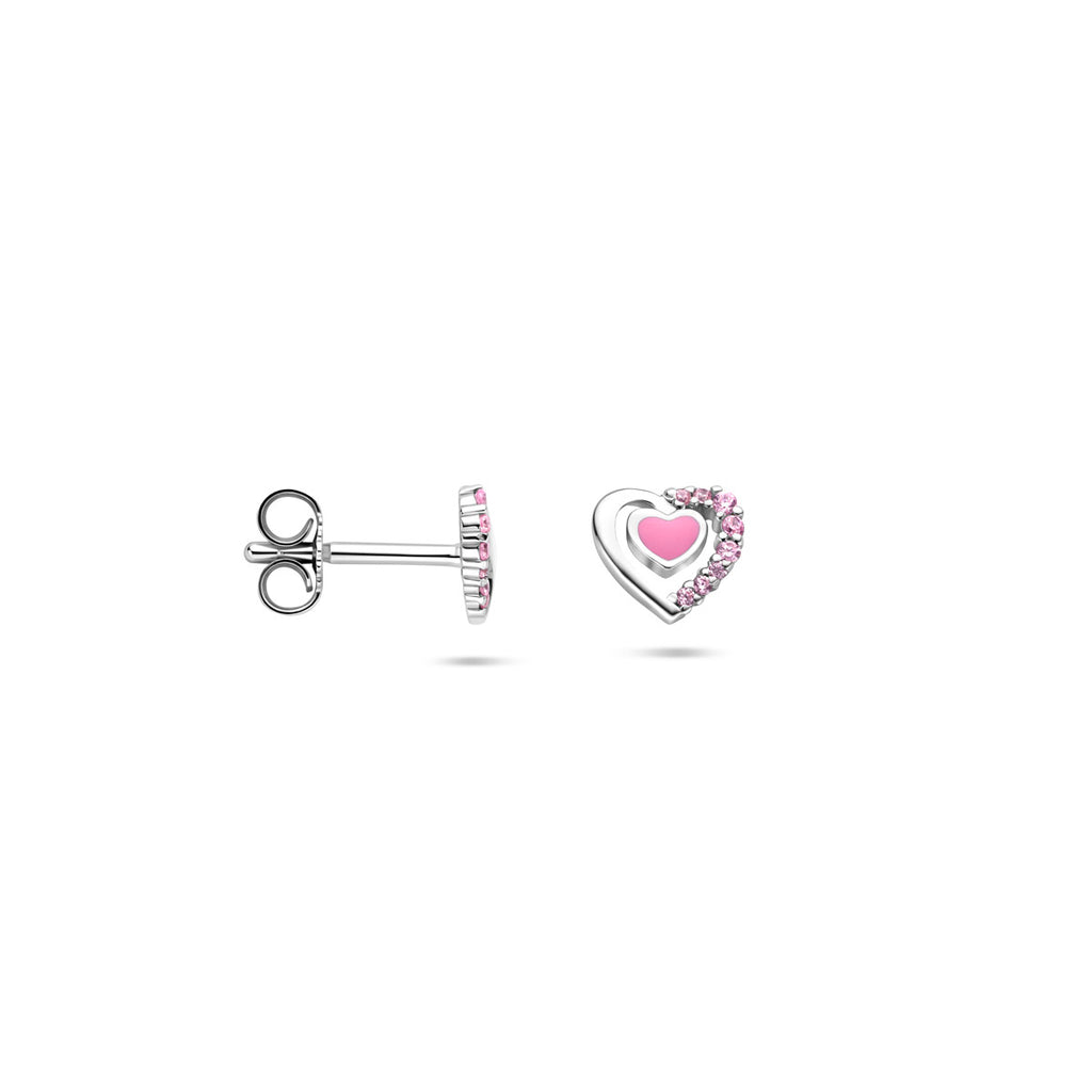 Ohrstecker Emaille Herzen Zirkonia 6 mm rhodiniertes Silber