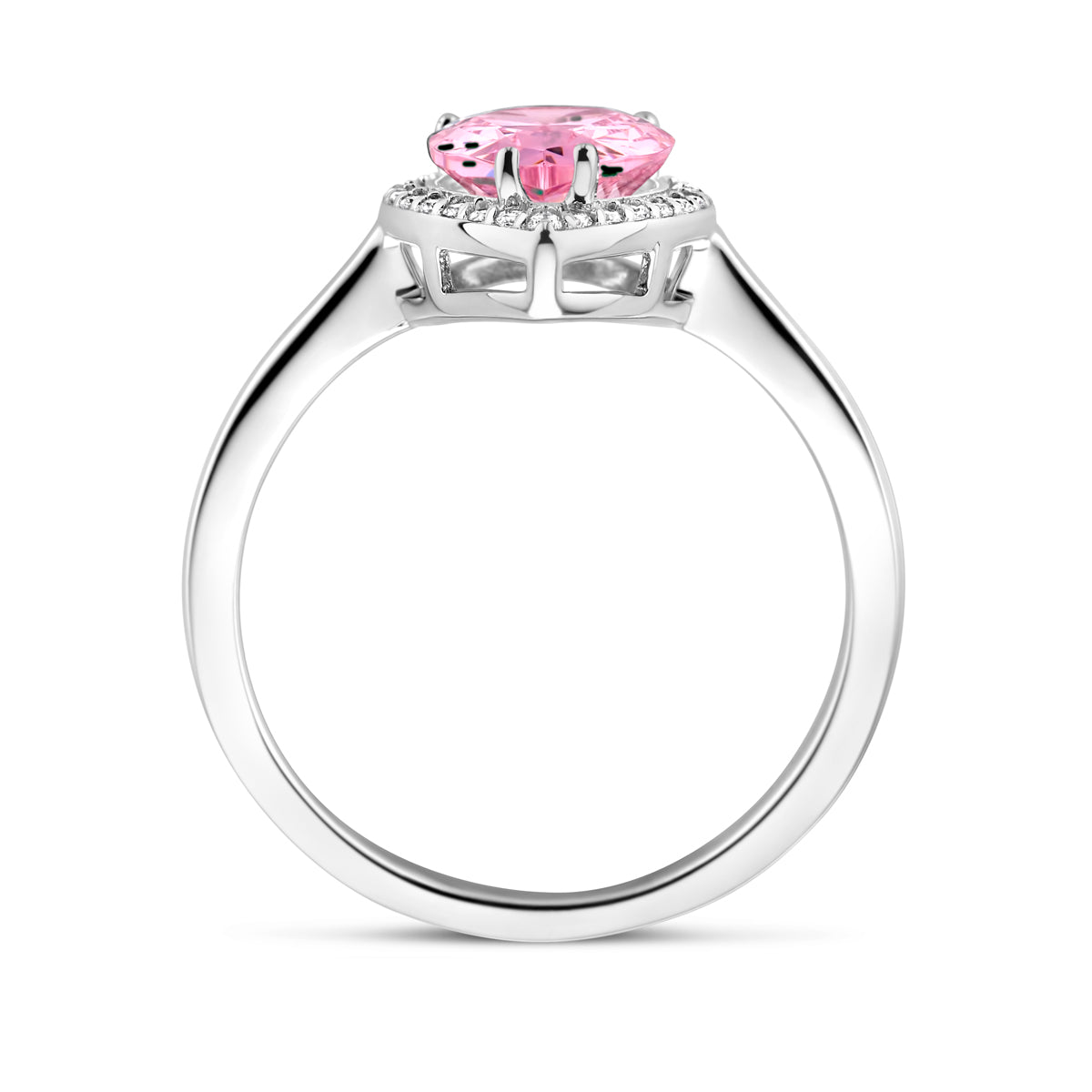 Ring weiß und rosa Zirkonia Halo Silber rhodiniert