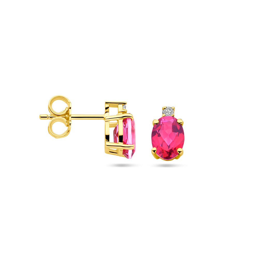 Ohrstecker rosa Topas und Diamant 0,04 ct (2x 0,02 ct) h si 14 K Gelbgold