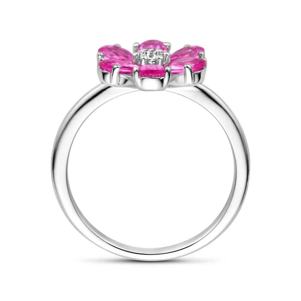 ring bloem wit en roze zirkonia zilver gerhodineerd
