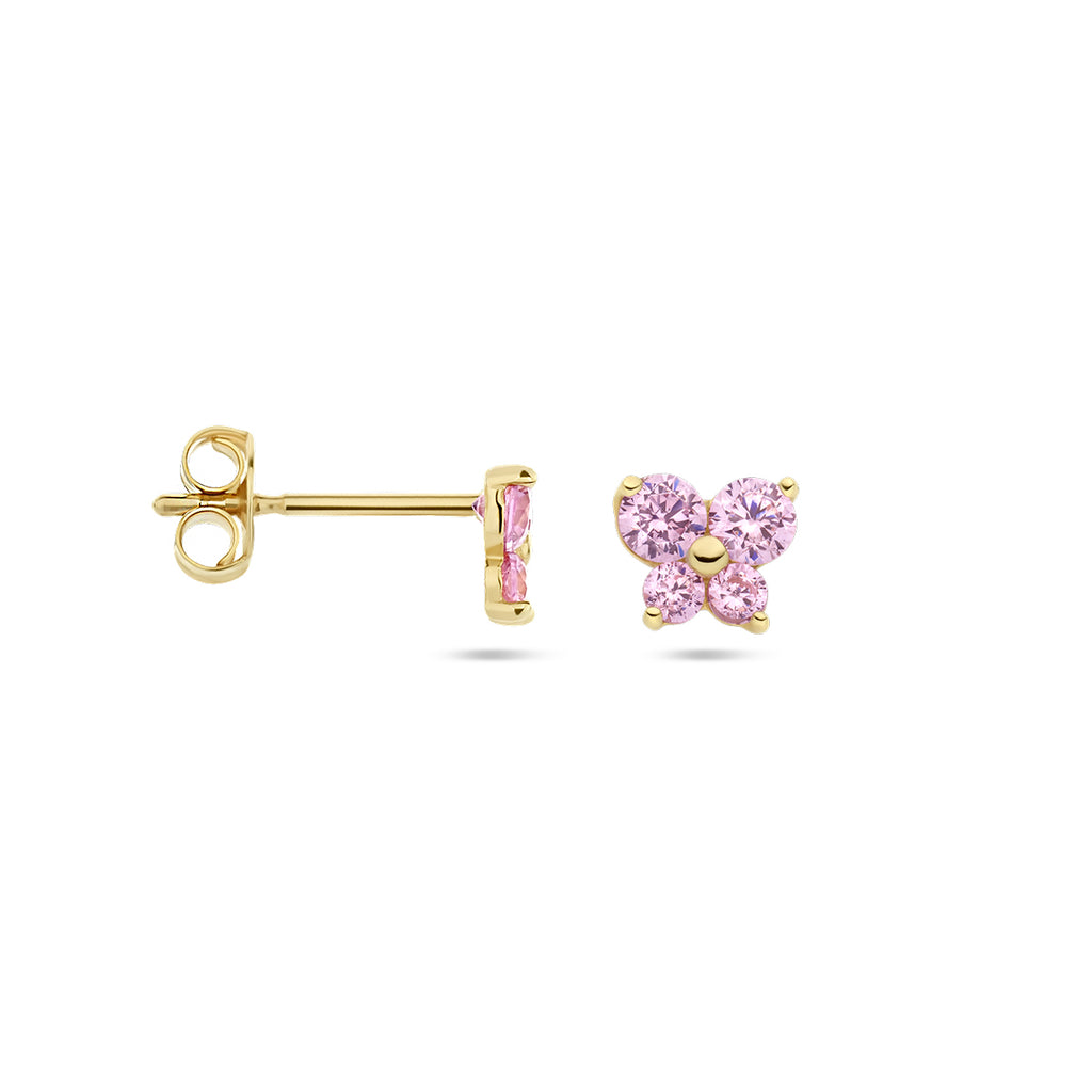Ohrstecker Schmetterling rosa Zirkonia 14K Gelbgold