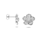 oorknoppen bloem zirkonia 13,5 mm zilver gerhodineerd