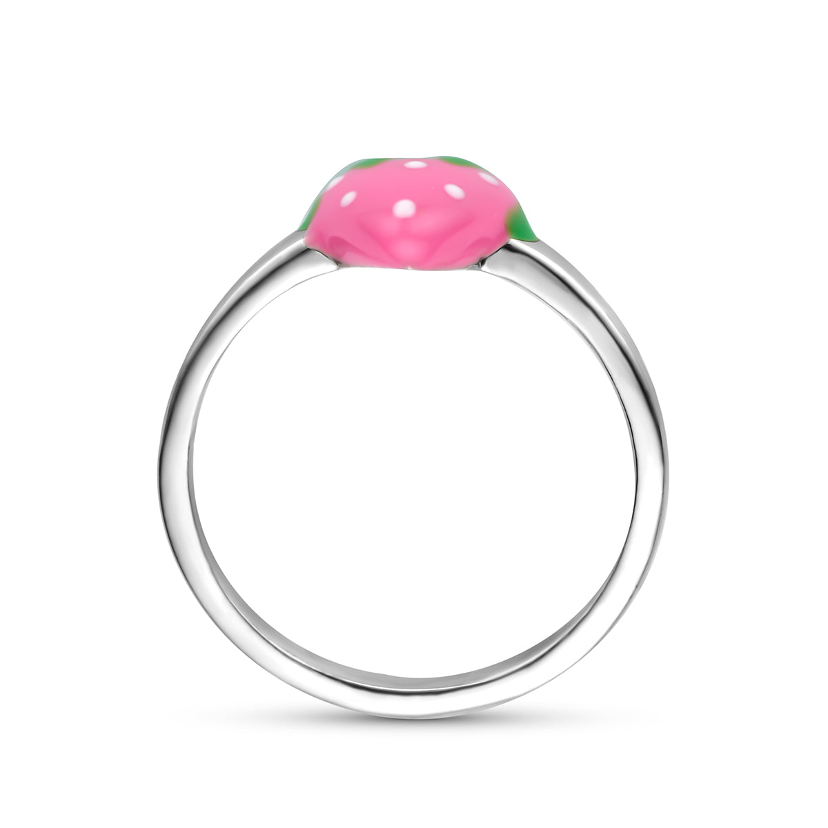 ring aardbei emaille zilver gerhodineerd