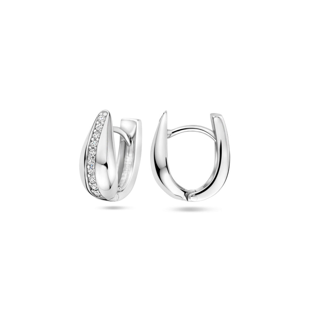 Klappcreolen Zirkonia 14 mm Silber rhodiniert