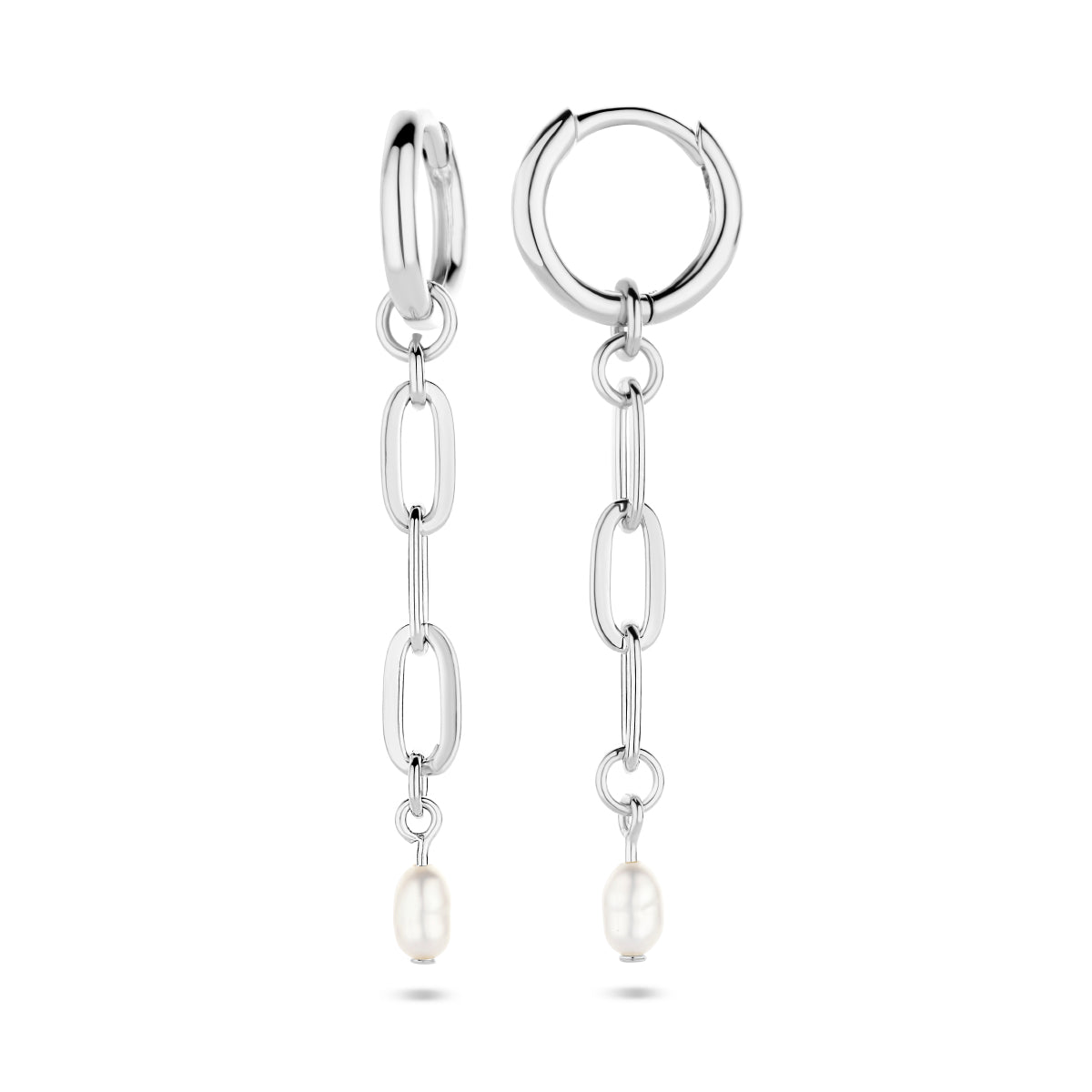 klapoorringen parel zilver gerhodineerd