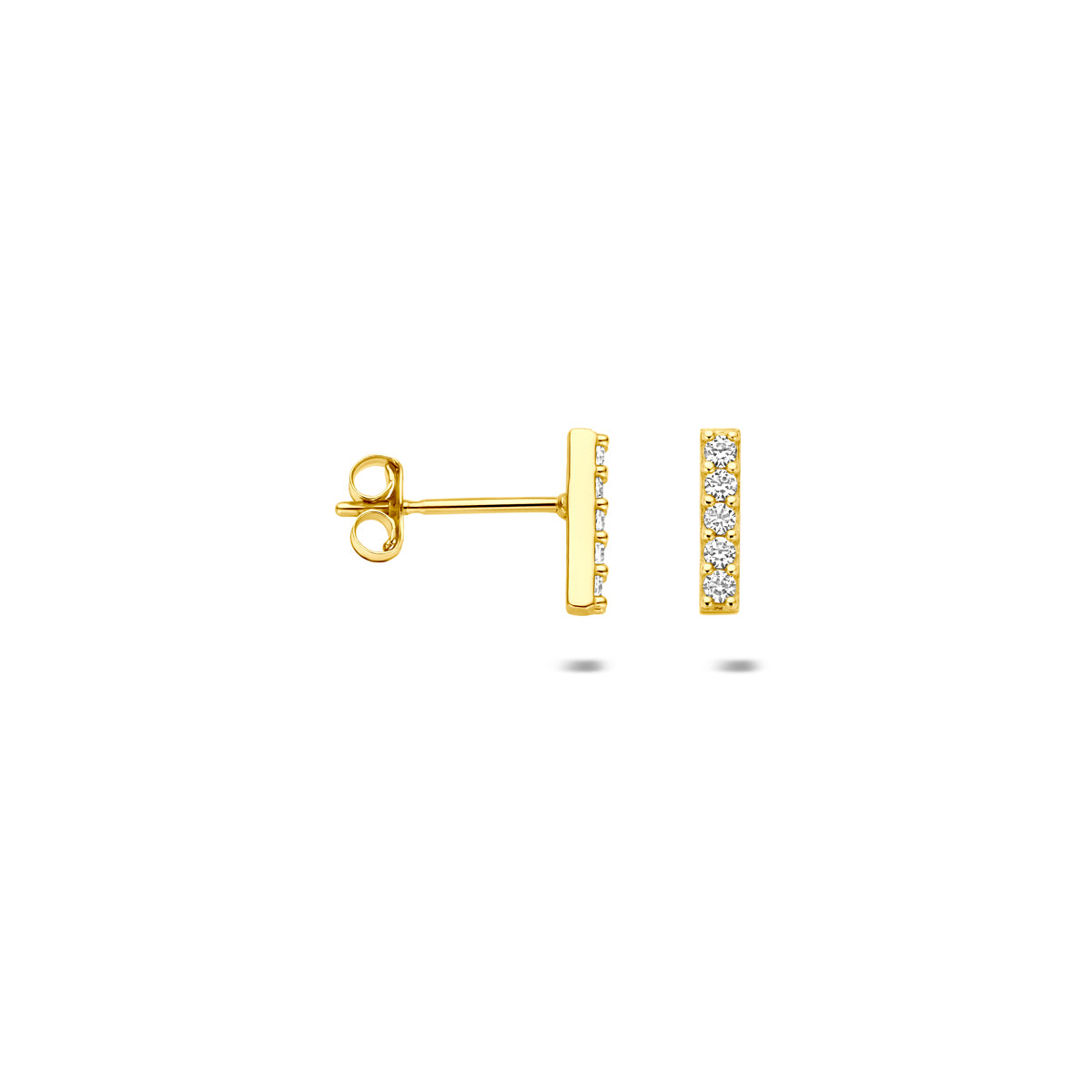 Ohrstecker Balken Zirkonia 8 mm 14K Gelbgold