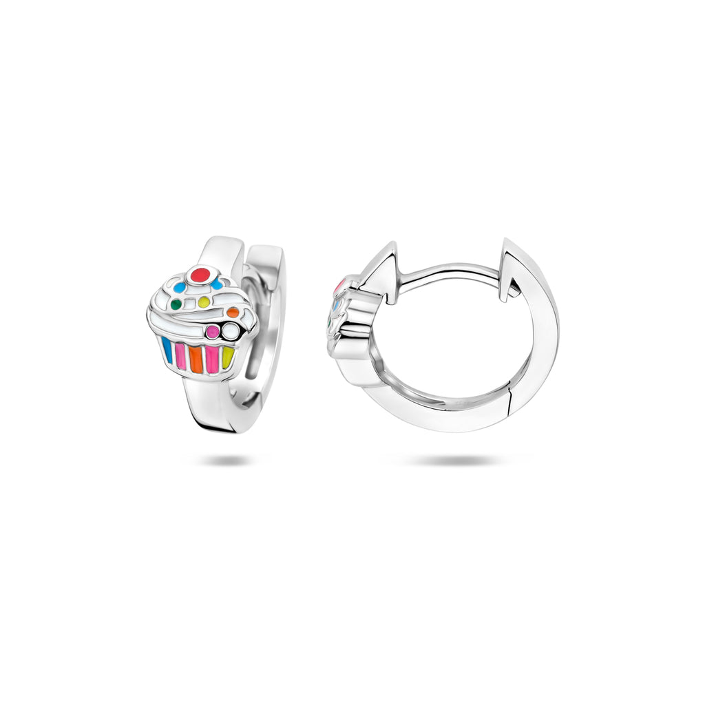 Klappcreolen Cupcake Emaille rhodiniertes Silber