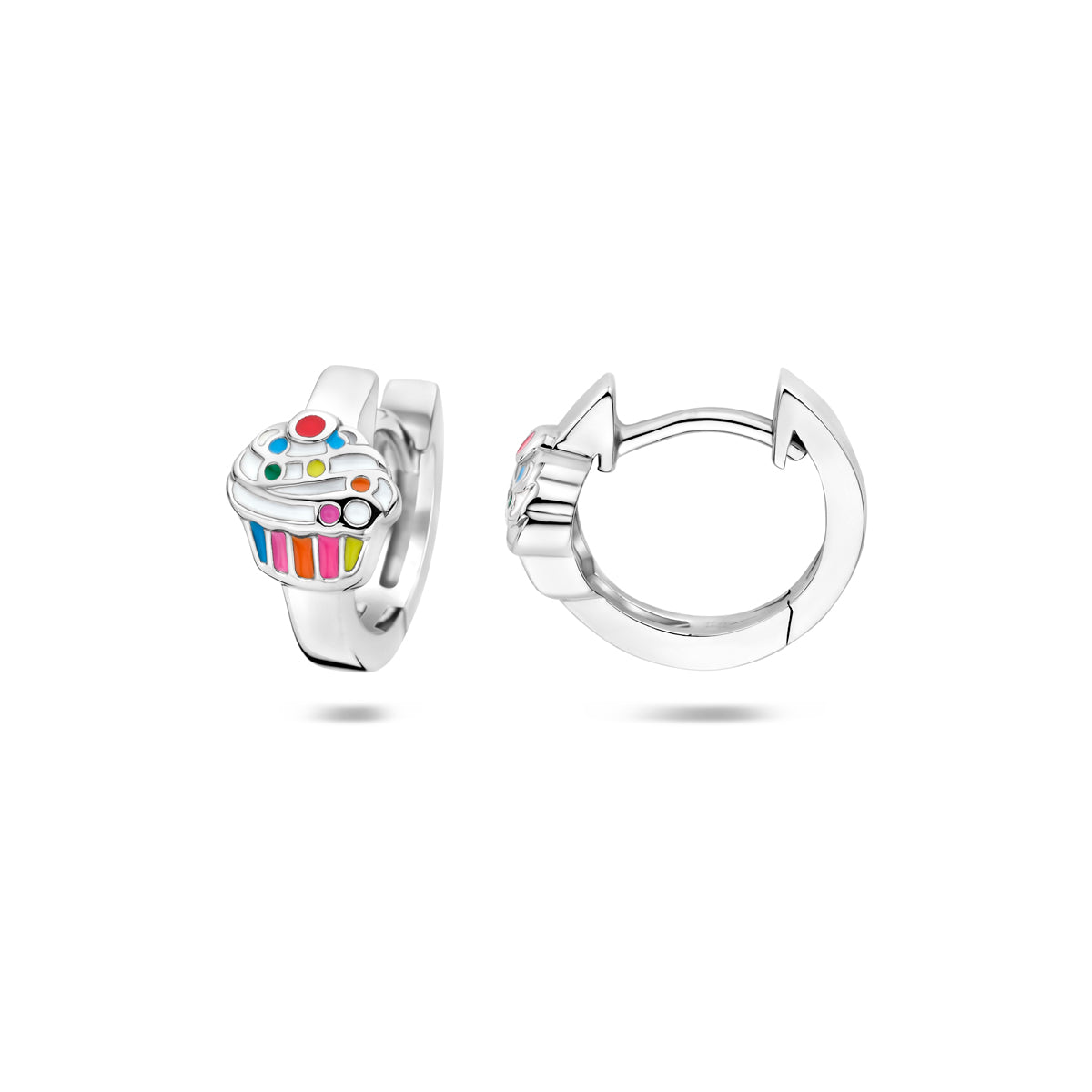 Klappcreolen Cupcake Emaille rhodiniertes Silber