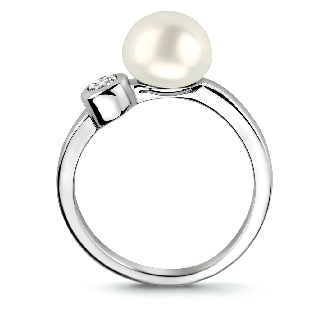 Ring Perle und Zirkonia Silber rhodiniert