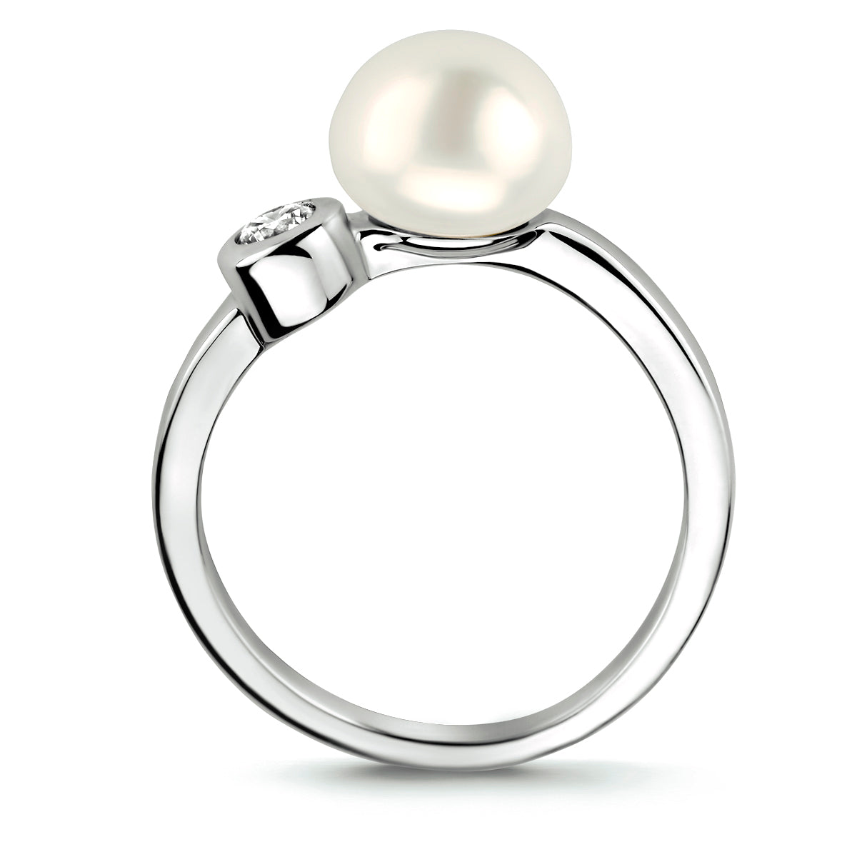 Ring Perle und Zirkonia Silber rhodiniert