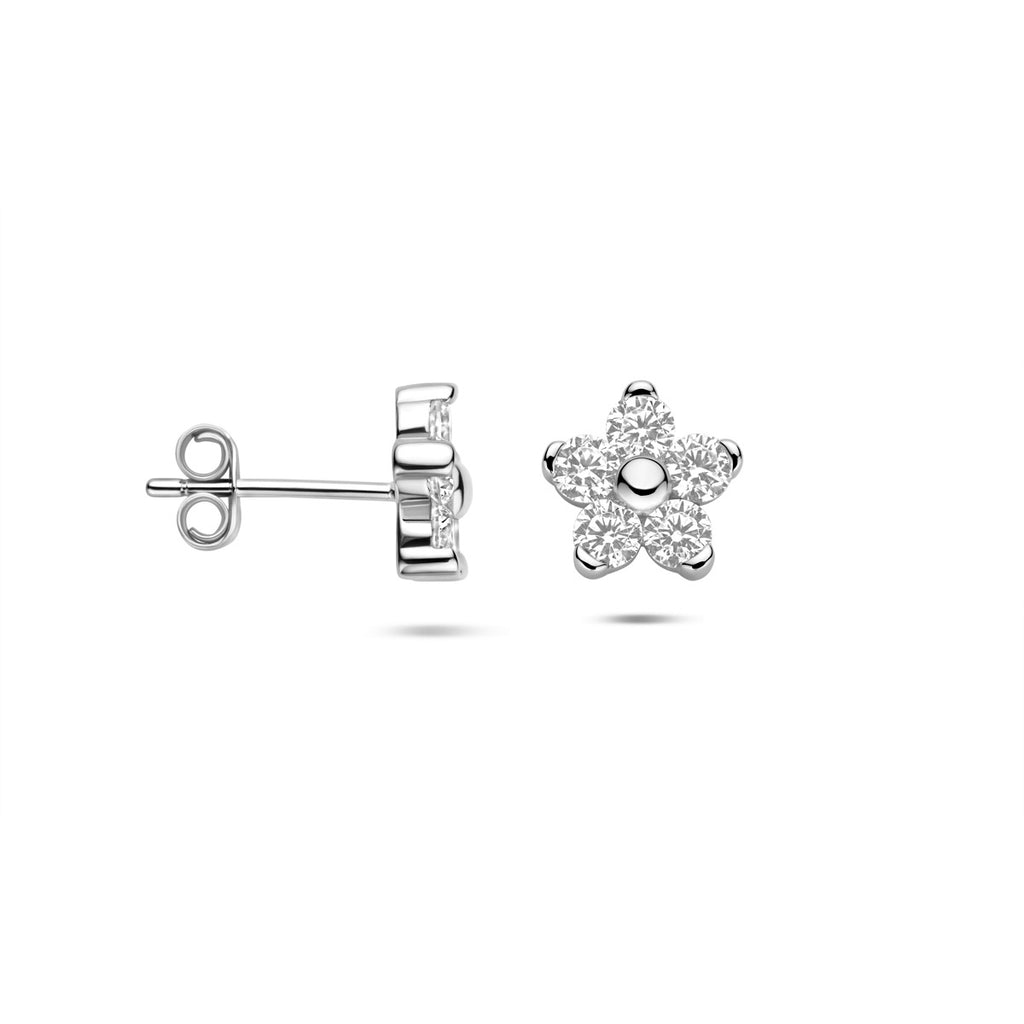 Ohrstecker Blume Zirkonia 8,5 mm Silber rhodiniert